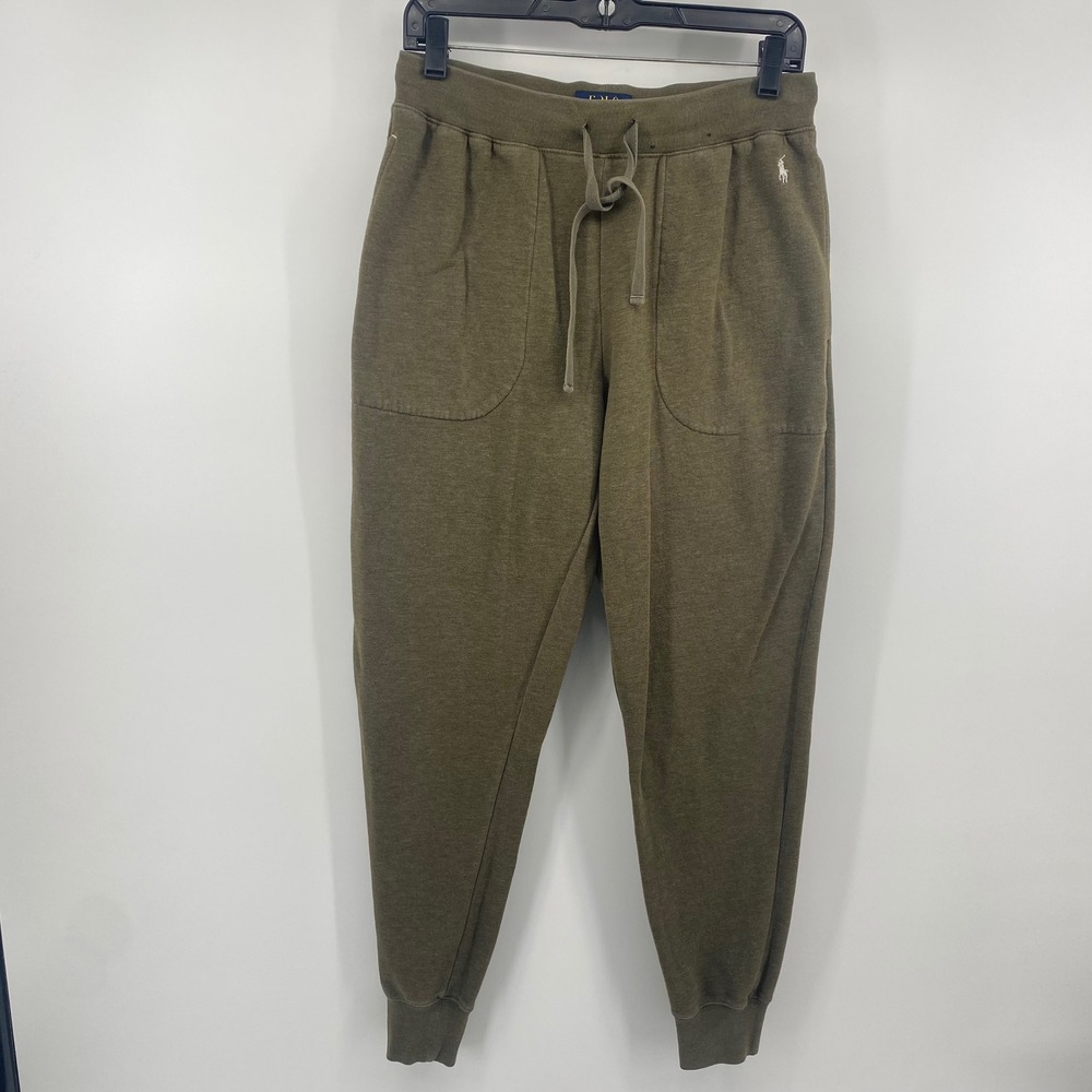 Polo Ralph Lauren Joggers Mens M Olive Green Fleece Drawstring Sweatpants Pony